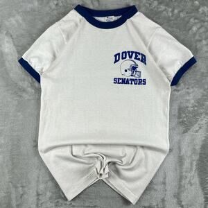 Vintage 70s Champion Dover Senators Ringer T Shirt Mens Medium White Blue USA